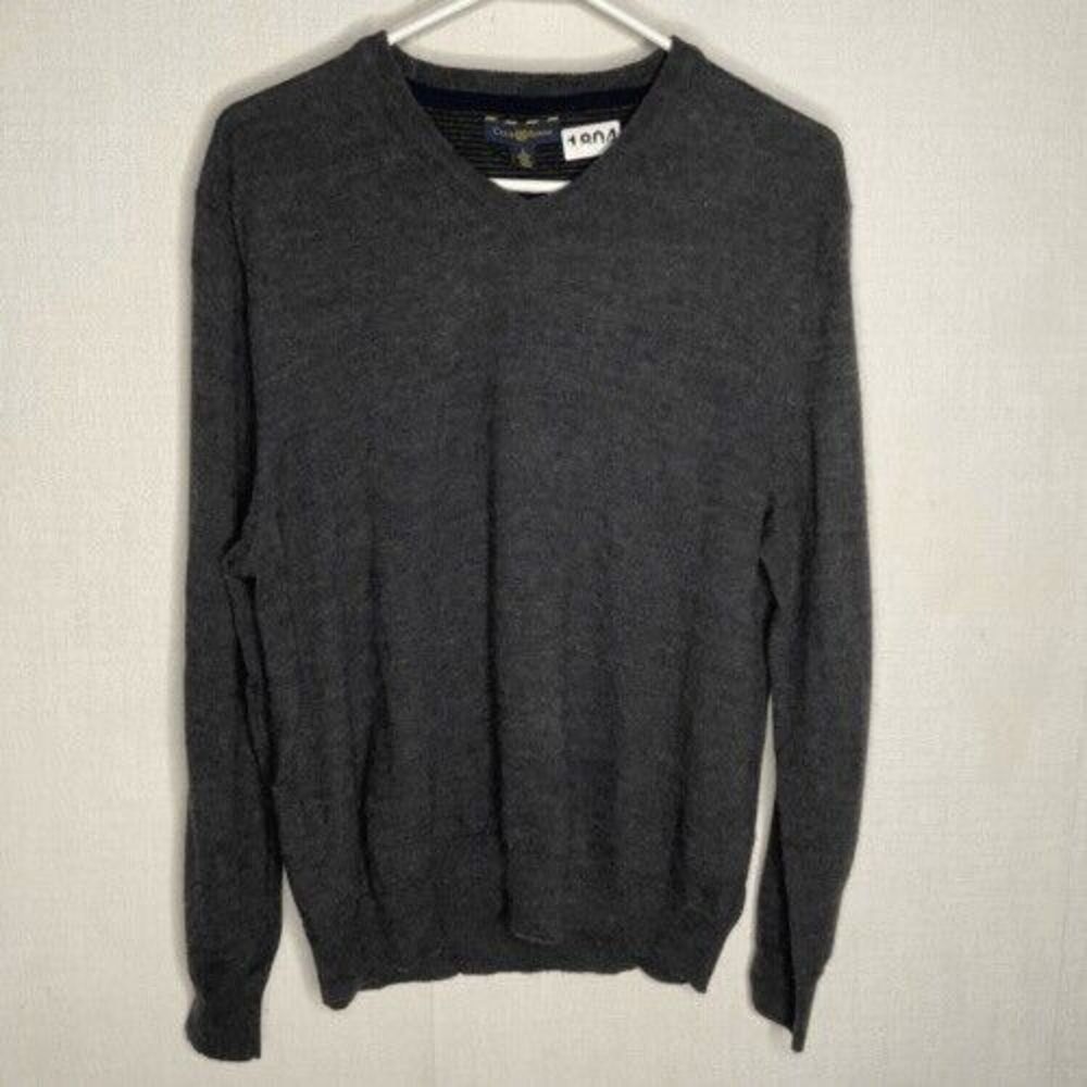 NWOT Club Room V-Neck Sweater Men Size Medium Gray/Black Merino Wool Blend